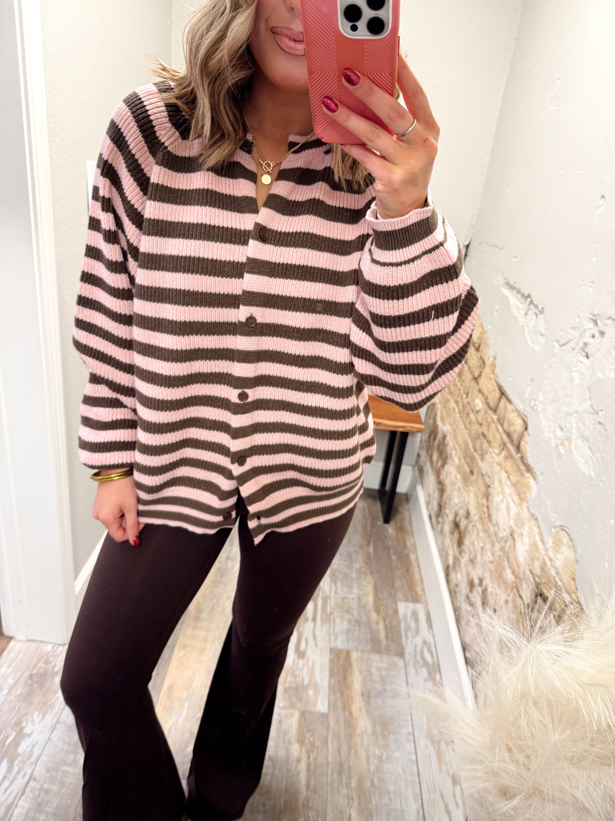 Cozy Chapter Sweater - Pink/Brown