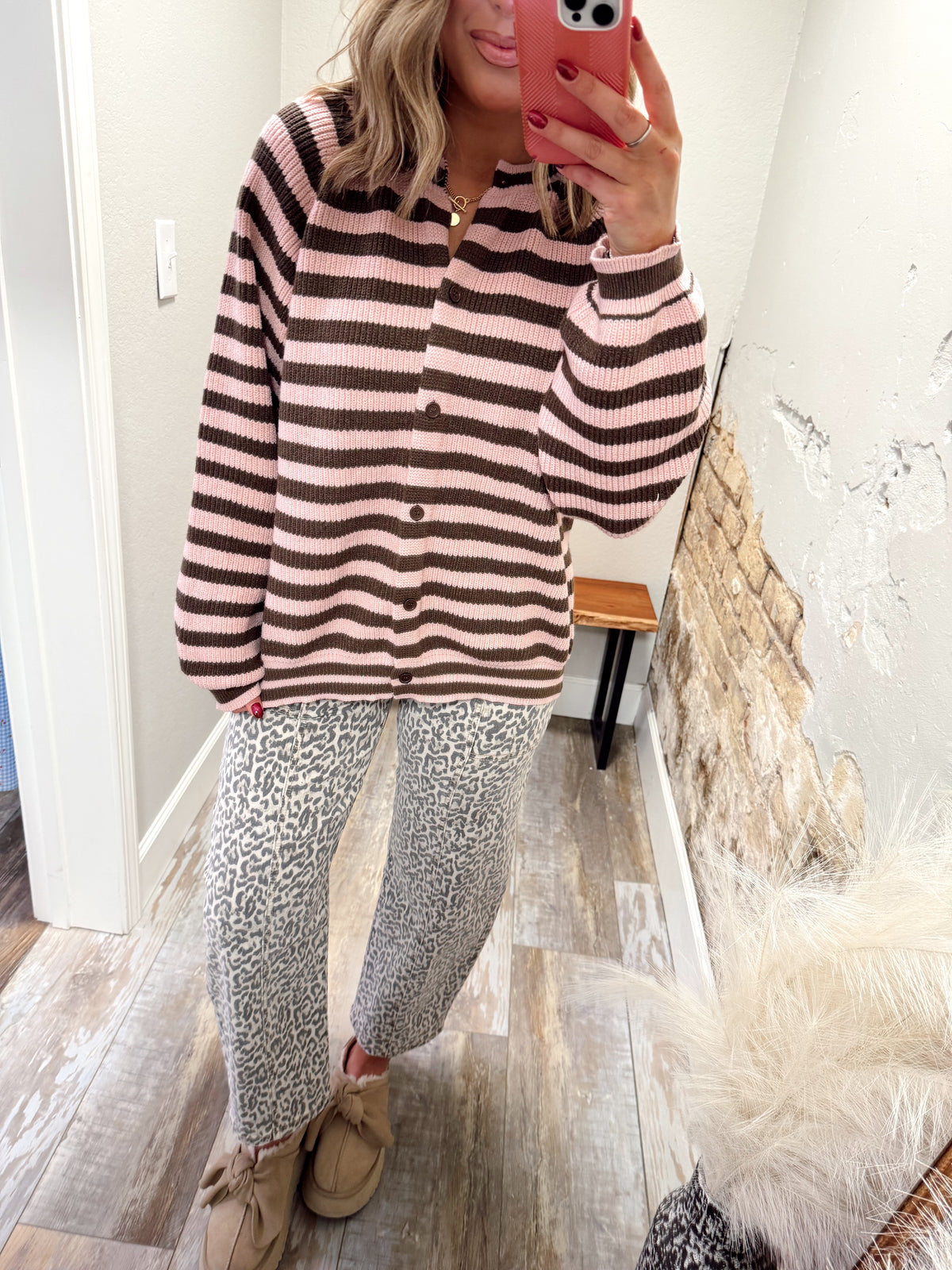 Cozy Chapter Sweater - Pink/Brown