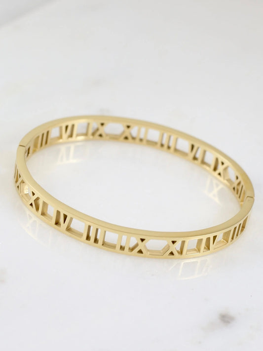 Gold Roman Numeral Cuff Bracelet