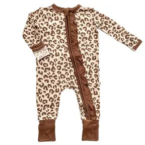 Ruffle Zipper Romper - Leopard