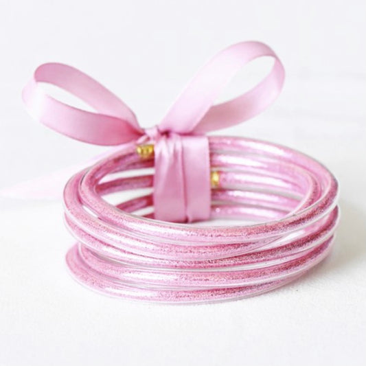 Glitter Jelly Tube Bangle Bracelets - Pink